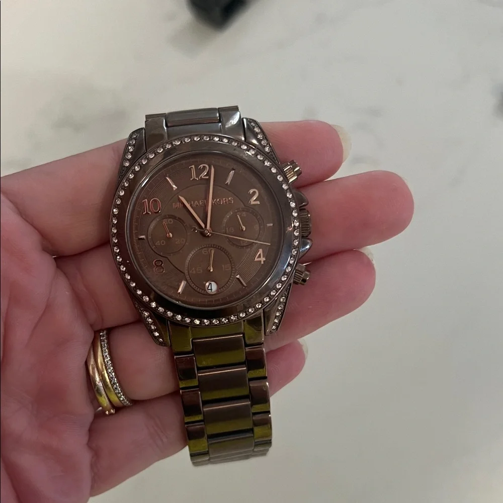 Michael Kors Brown Crystal-Accent Stainless Steel Chronograph Watch